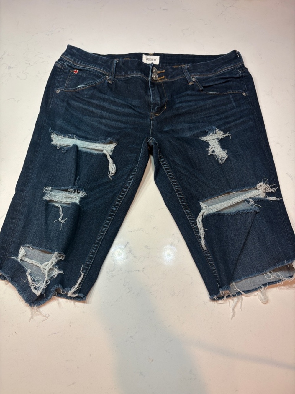 Hudson Jeans Distressed Dark Blue Boyfriend Denim Shorts
